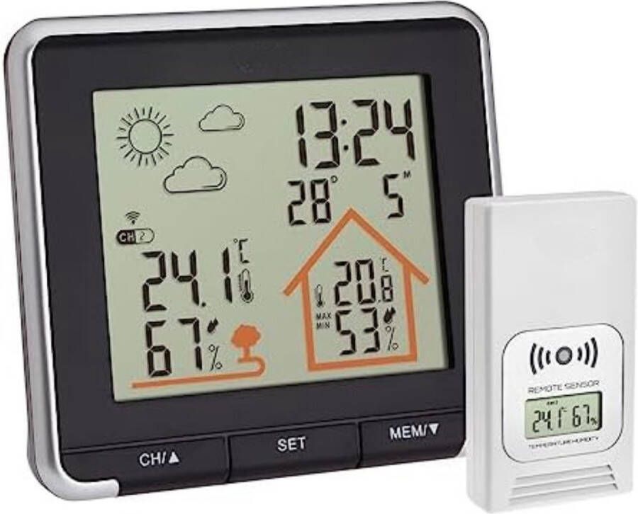 Weerstation draadloze buitensensor Weerstation met buitensensor Zwart (L) 138 x (B) 28 (67) x (H) 125 mm
