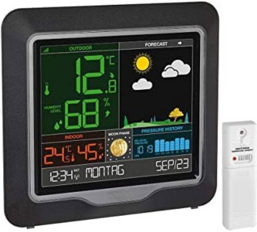 Weerstation draadloze buitensensor Weerstation met buitensensor Zwart (L)175x(B)32x(H)165 mm