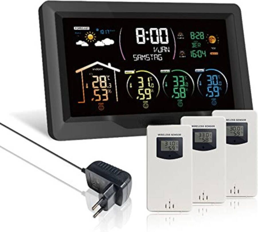 Weerstation draadloze buitensensor Weerstation met buitensensor Zwart met 3 buitensensoren