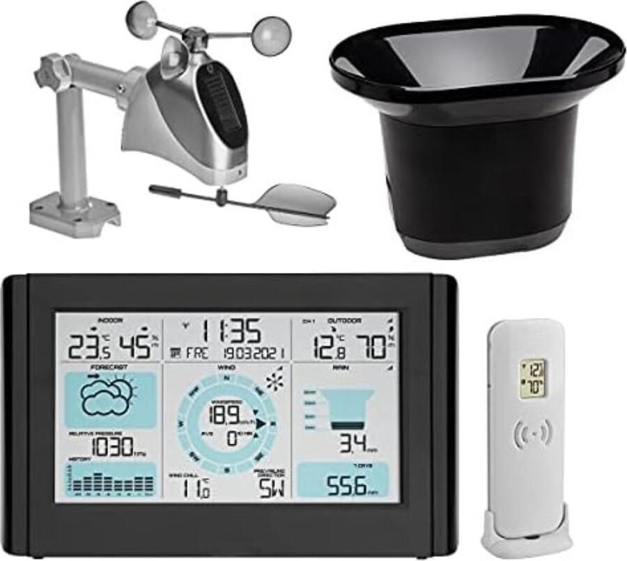 Weerstation draadloze buitensensor Weerstation met buitensensor Zwart met windmeter regenmeter symbool weersvoorspelling