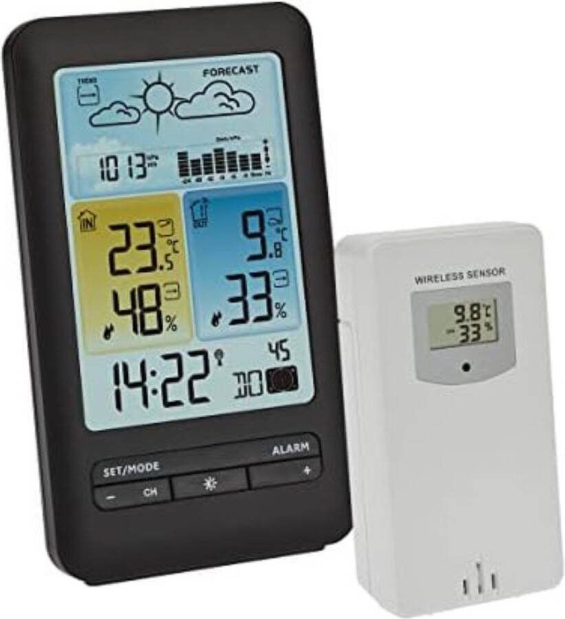 Weerstation draadloze buitensensor Weerstation met buitensensor Zwart Werkt op batterijen