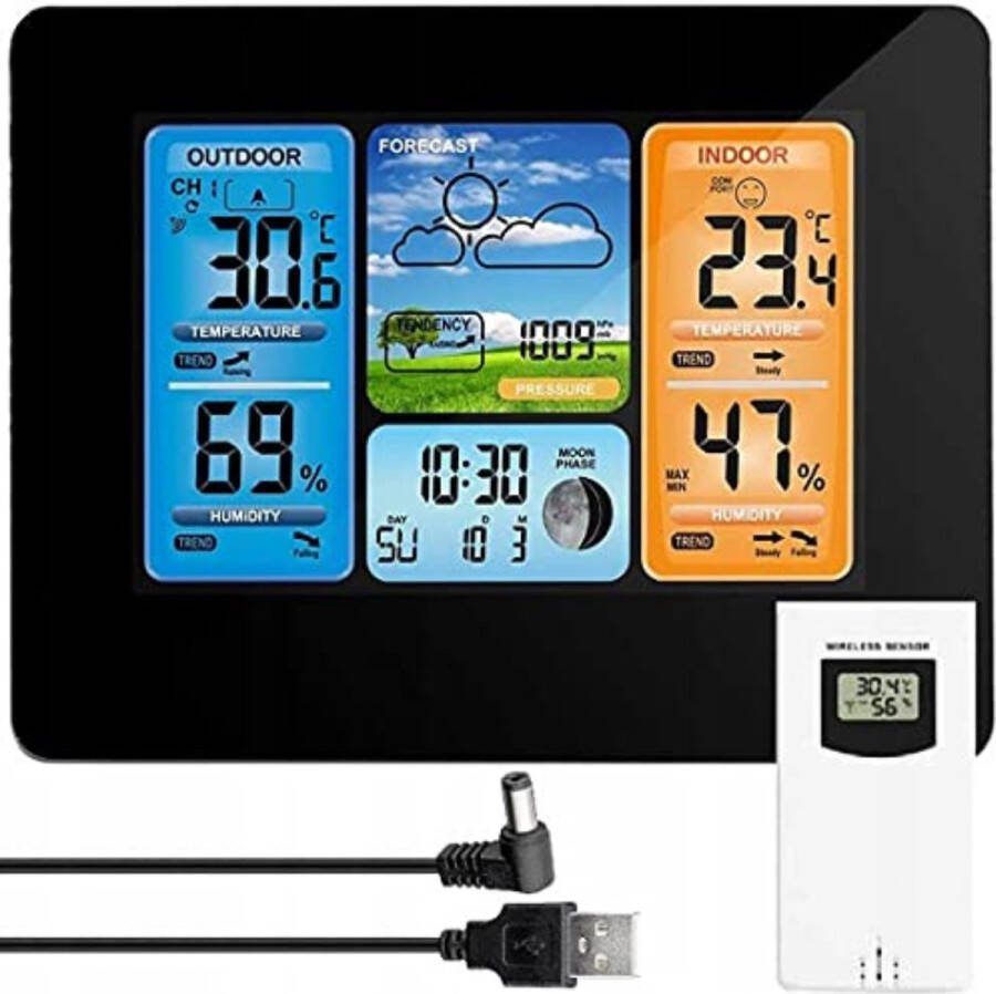 Weerstation draadloze buitensensor Weerstation met buitensensor Zwart zilver