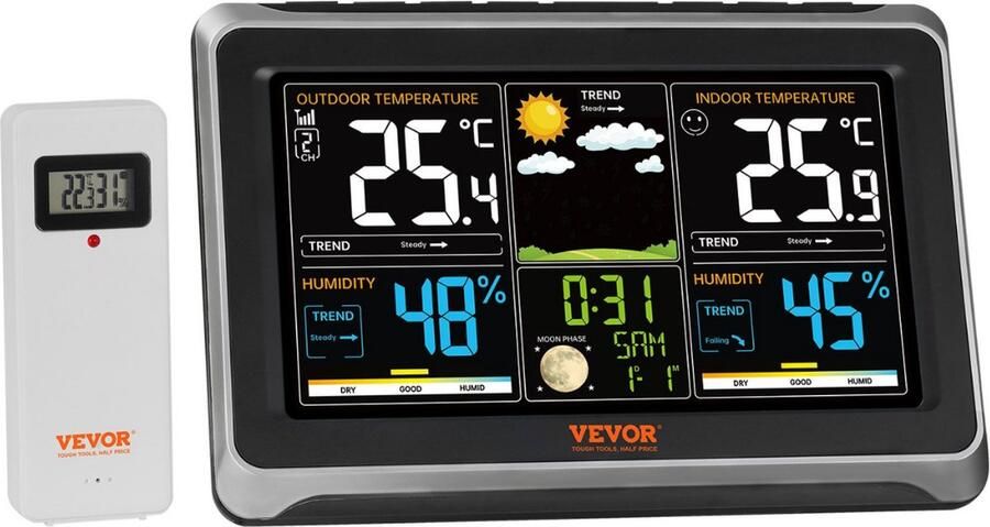 Weerstation Met Buiten Sensor Zonne-energie 19 Cm Display 100 M Zendbereik