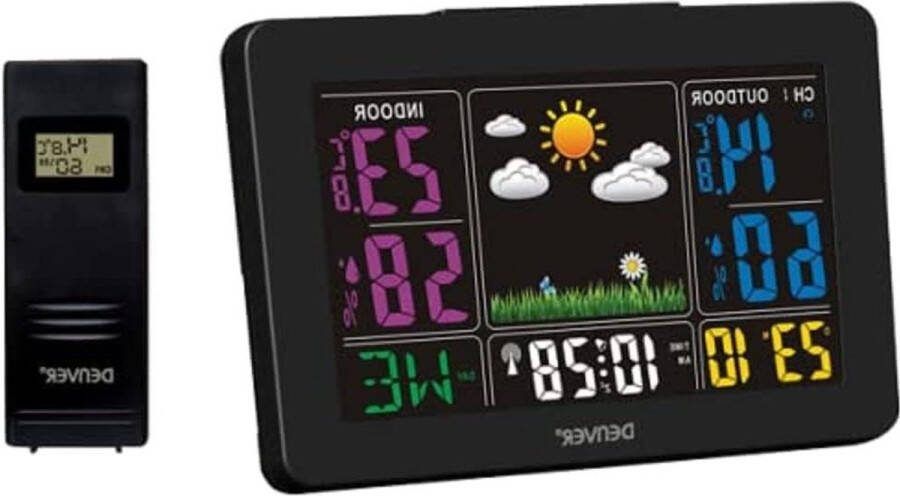 Weerstation met buitensensor alarmfunctie kleurendisplay temperatuurmeting luchtvochtigheidmeting