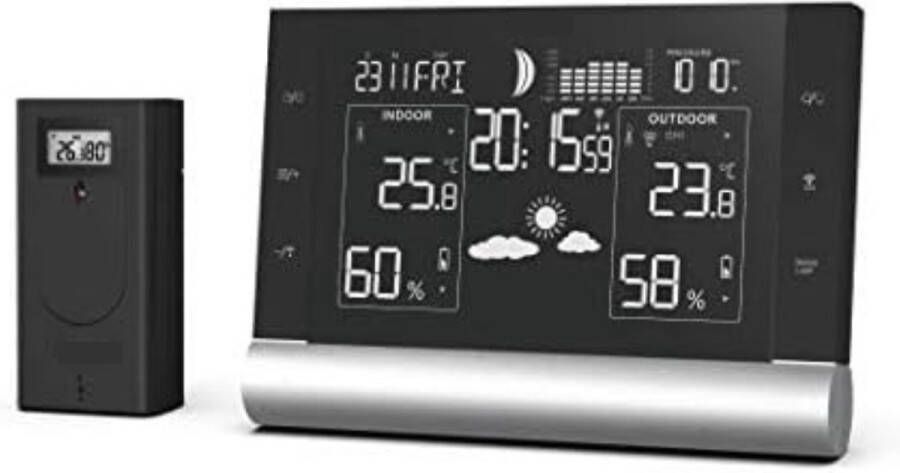 Weerstation Met Buitensensor Weerstation Draadloos Binnen Buiten Zwart