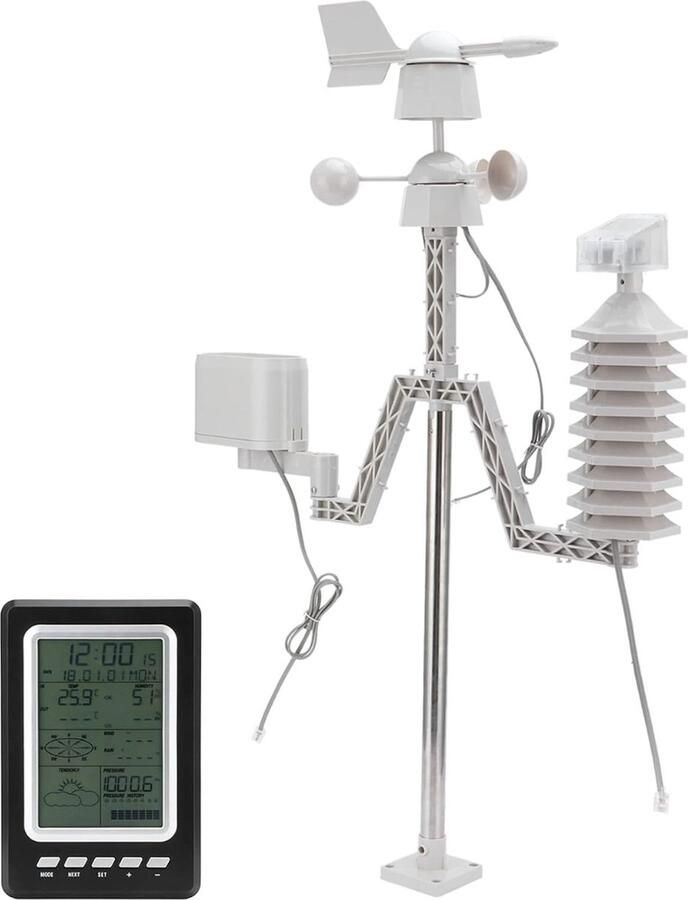 Weerstation Ultiem Weeroverzicht: Draadloos Weerstation met LCD-achtergrondverlichting en Windsensor voor Nauwkeurige Metingen van Regenval Windrichting en Druk.