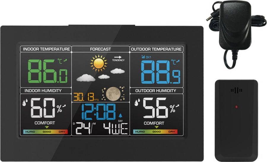 ShopbijStef Weerstations Weerstation Binnen En Buiten Weerstation Draadloos Binnen Buiten Weerstation Met Buitensensor Zwart