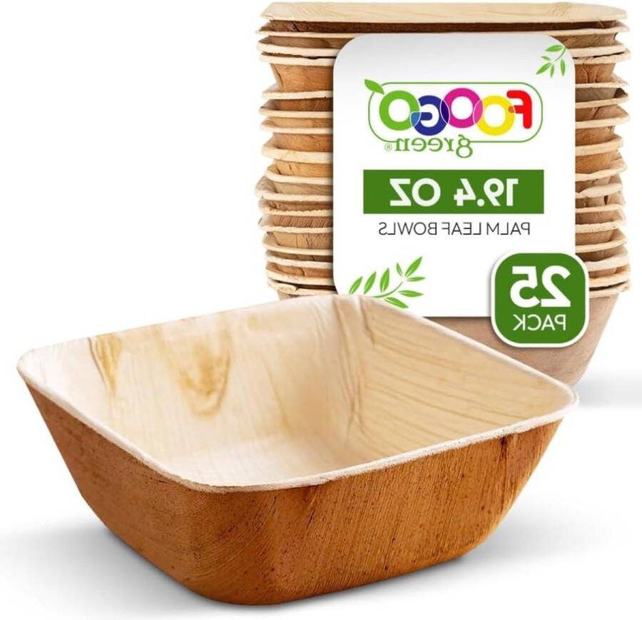 Wegwerp Palmblad Kommen 25 Stuks 5 Inch (12cm) Milieuvriendelijk Biologisch afbreekbaar Soep Saladekommen Vierkant Diep Voor Picknick Feest en Bruiloft