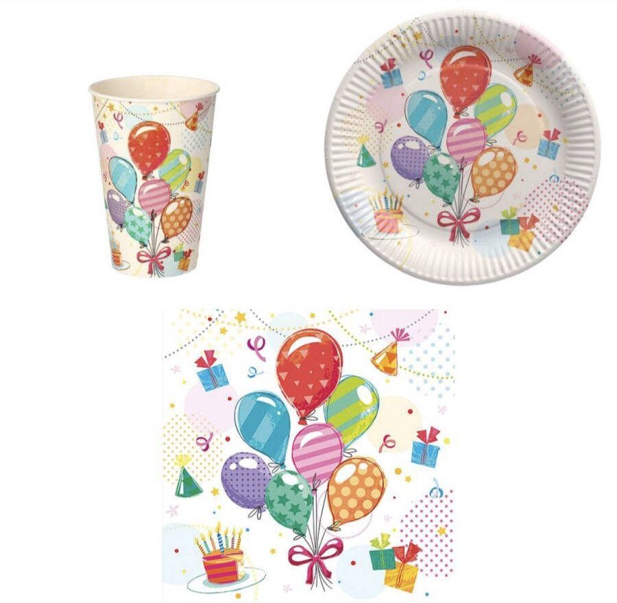 Wegwerp Servies Set Verjaardag 20 personen- 20 x Borden 23cm Bekers 0 2 l Servetten 3-laags 33 cm x 33 cm feest Feestartikelen