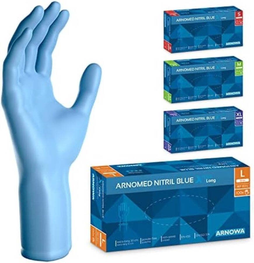 Wegwerphandschoenen geel extra lang 30cm in L nitril handschoenen extra dik 100 stuks per doos
