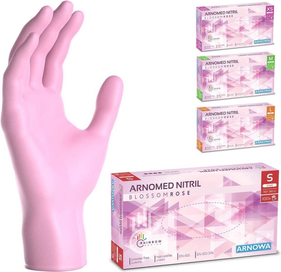 Wegwerphandschoenen roze wegwerphandschoenen S nitril handschoenen met 200 stuks per doos poedervrij latexvrije rubber handschoenen verkrijgbaar in S M L & XL