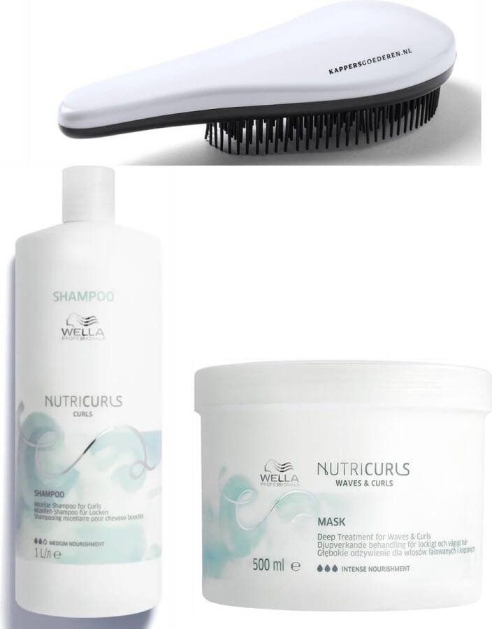 Wella Professionals Nutri Curls 1L + 500ML Micellar Shampoo + Intense Mask + KG Ontwarborstel Set Voor Krullen