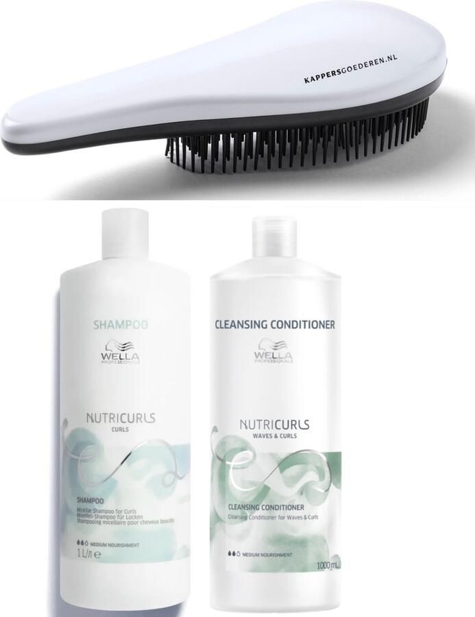 Wella Professionals Nutri Curls Micellar Shampoo + Cleansing Conditioner + KG Ontwarborstel