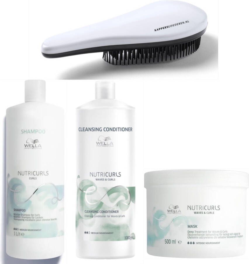 Wella Professionals Nutri Curls Set Micellar Shampoo + Cleansing Conditioner + Intense Mask + KG Ontwarborstel Krullend Haar Set
