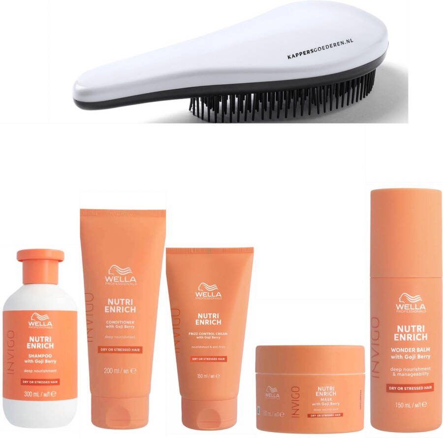 Wella Professionals Nutri Enrich Set Volledig Shampoo + Conditioner + Masker + Frizz Control Cream + Wonder Balm + KG Ontwarborstel Diep Voedend Voor Droog Haar