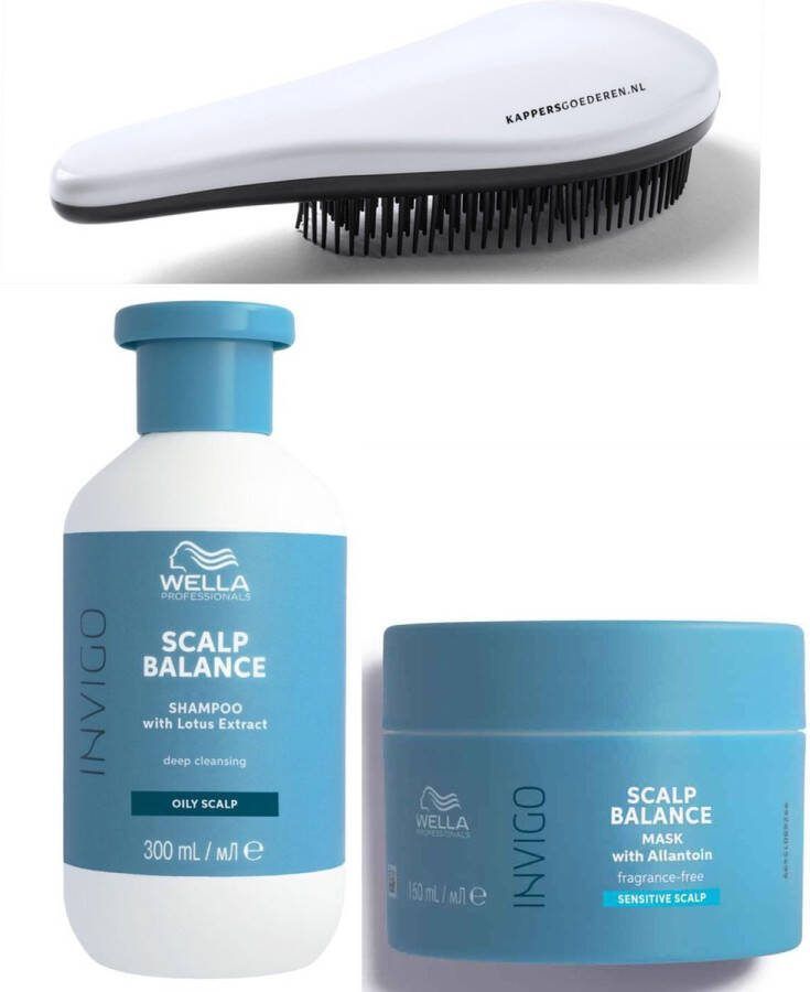 Wella Professionals Scalp Balance Oily Scalp Shampoo + Sensitive Scalp Mask + KG Ontwarborstel Vet haar & gevoelige hoofdhuid Set