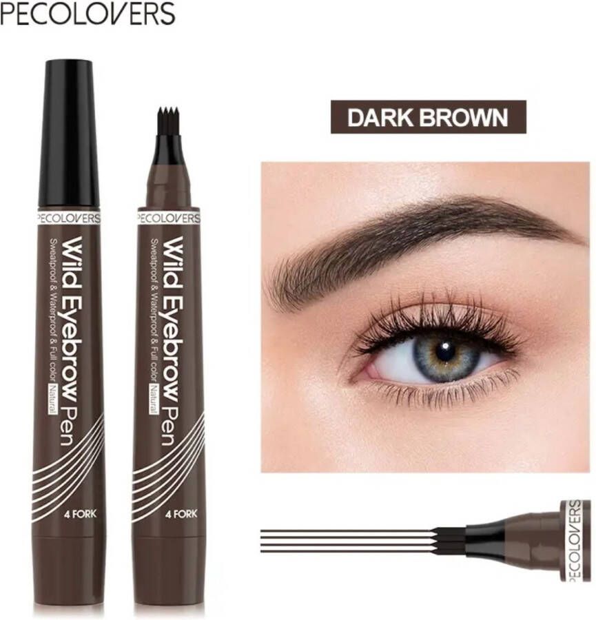 Wenkbrauwpotlood Waterproof Donkerbruin Dark Brown Langhoudend Professionele Wenkbrauwmake-up Pen met 4 Split heads