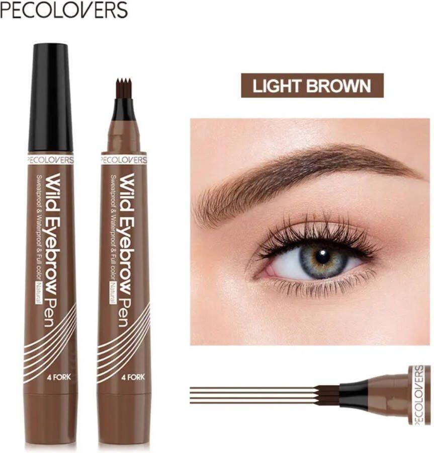 Wenkbrauwpotlood Waterproof Lichtbruin Light Brown Langhoudend Professionele Wenkbrauwmake-up Pen met 4 Split heads