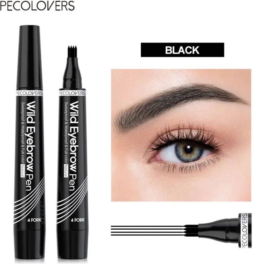 Wenkbrauwpotlood Waterproof Zwart Black Langhoudend Professionele Wenkbrauwmake-up Pen met 4 Split heads