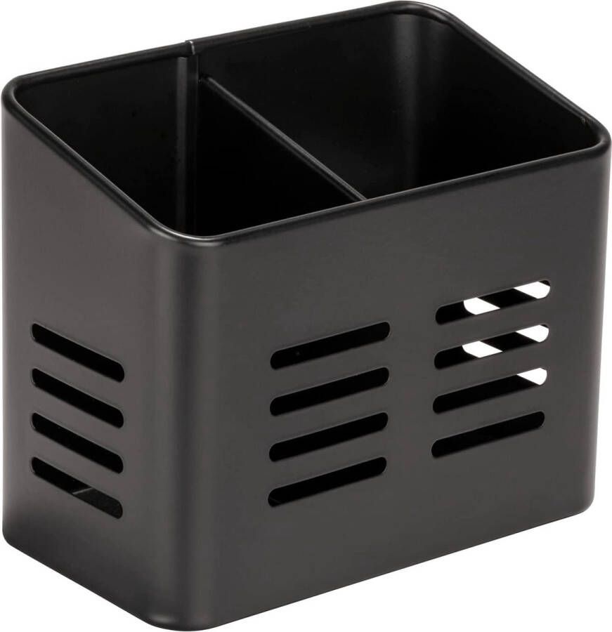 Wenko Bestekmand Baco Black Outdoor Kitchen mand van gepoedercoat metaal in elegant zwart voor bestek aan tafel dankzij gaten in de bodem ook als afdruiprek te gebruiken 16 x 13 5 x 9 cm