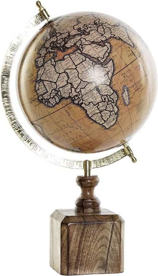 Items Decoratie wereldbol globe bruin goud op mango houten voet 40 x 22 cm Wereldbollen