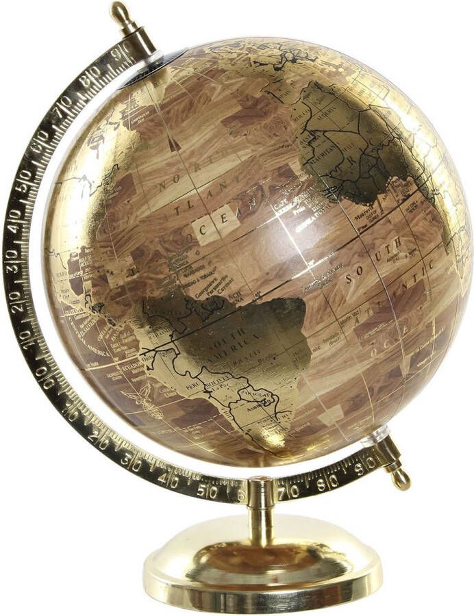 Items Deco Wereldbol globe op voet kunststof goud home decoratie artikel D20 x H28 cm Wereldbollen