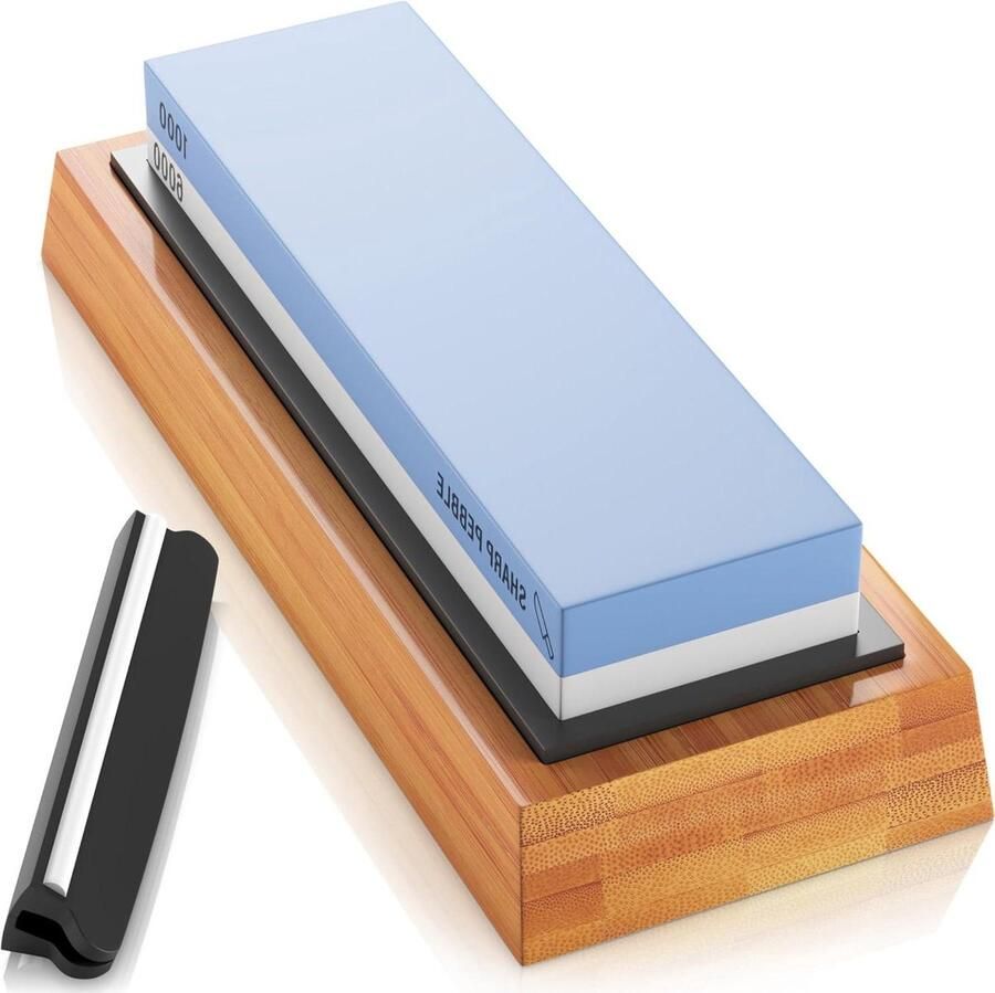 Whetstone Slijpsteen 1000 6000 Grit Watersteen Messenslijper Antislip Bamboe Basis & Hoekgids