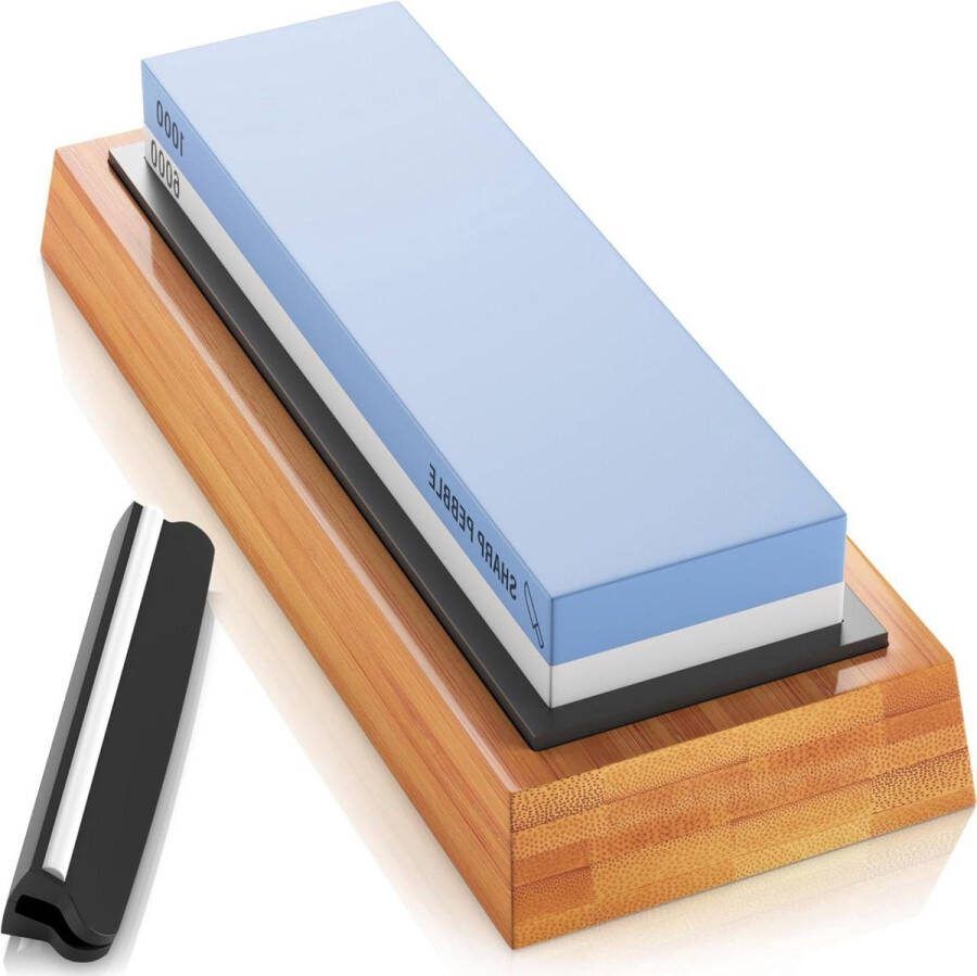 Whetstone Slijpsteen 1000 6000 Grit Watersteen Messenslijper met Bamboe Basis Inclusief Hoekgids