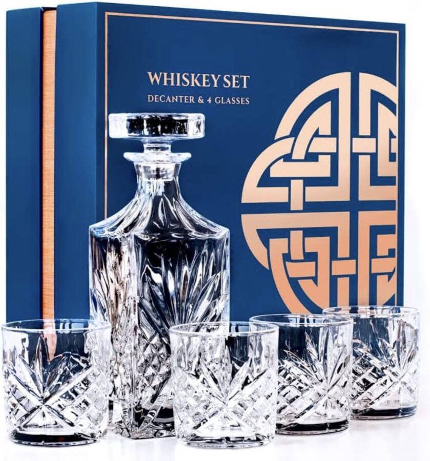 Whiskey Decanter Whisky Glazen Set Kerst Whiskey Gift Sets voor Mannen Vrouwen Xmas Present Idee 4 Glazen Tumblers niet Kristal in Geschenken Doos voor Vader Papa Man Hem Broer
