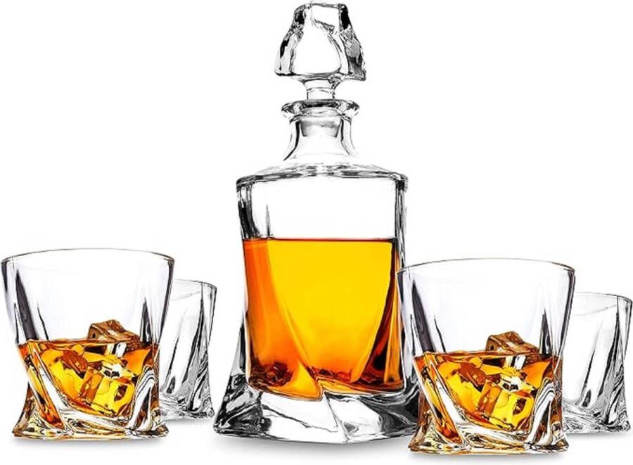 Whiskey glazen set horeca stijlvolle kristallook voor bar cocktails transparent 5-Pieces Whiskey Decanter and Glasses Set