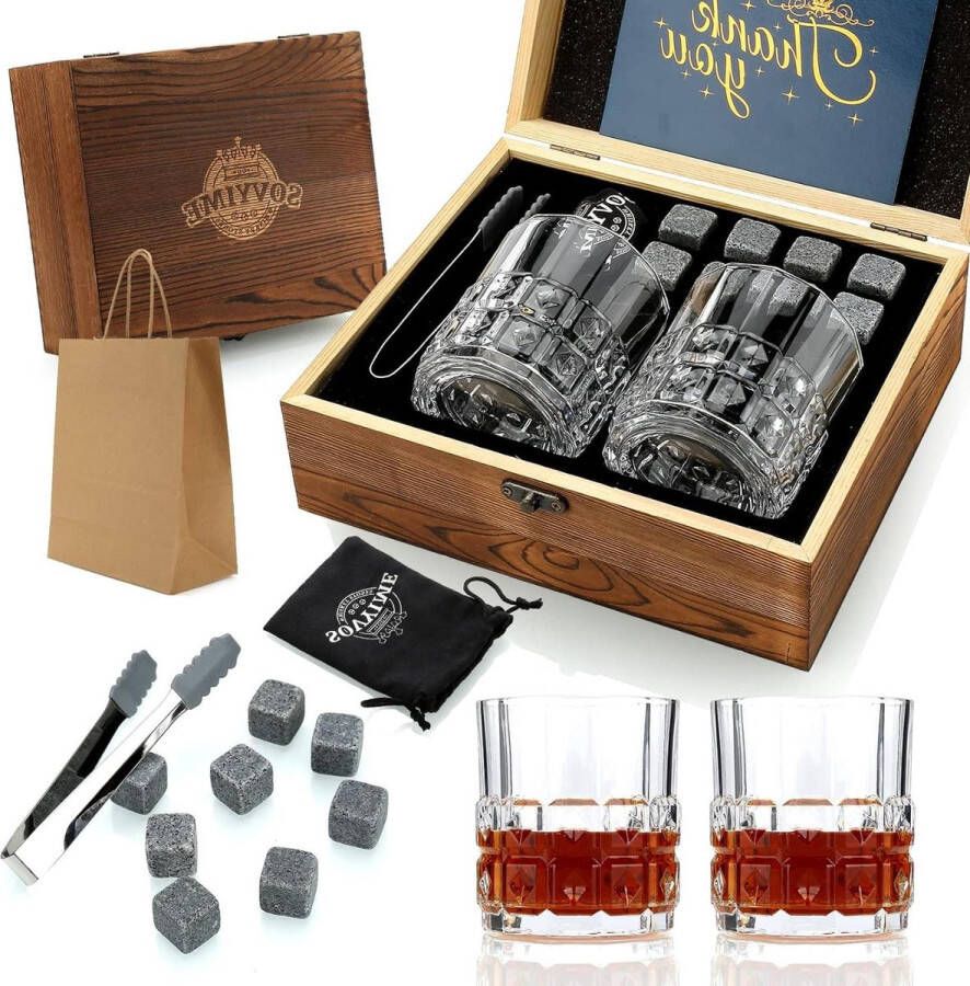 Whiskey Stones Gift Set Whiskey Glass Set with Granite Chilling Rocks Scotch Glass Gift Set for Men Best Drinking Gifts for Dad Holiday Man Gifts