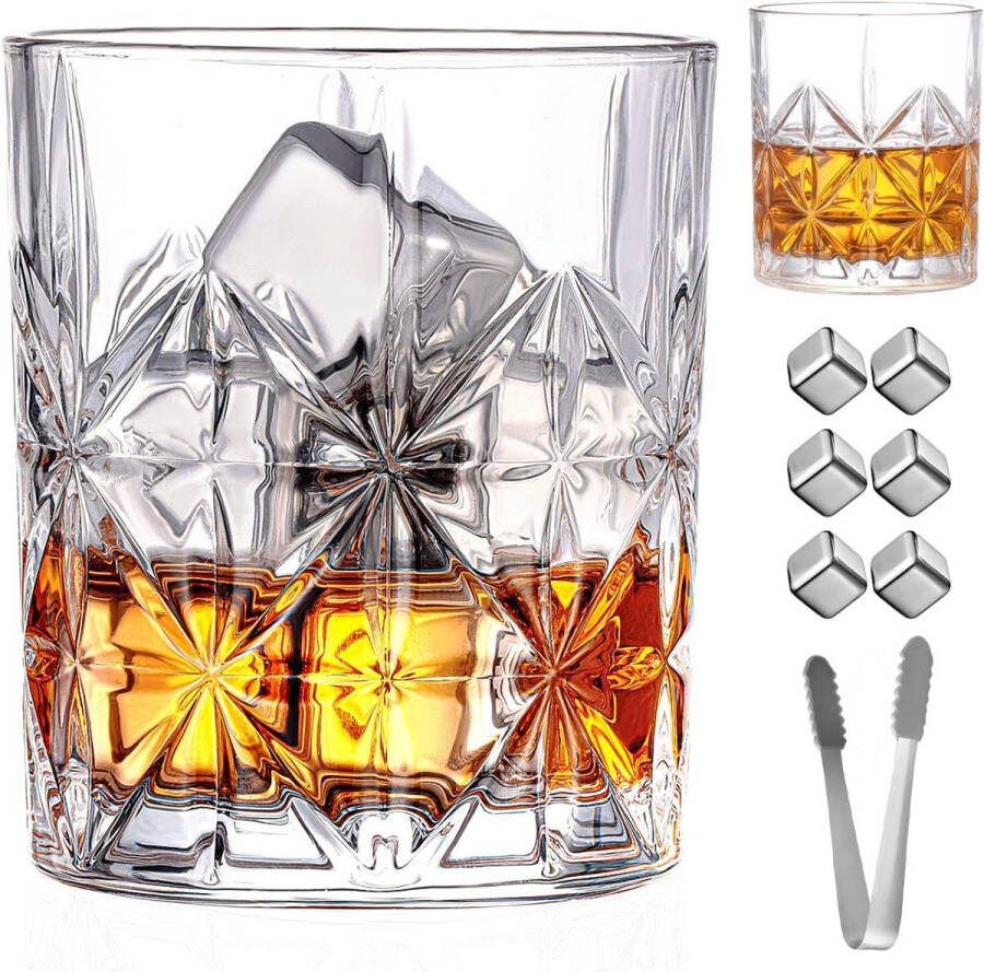 Whisky glazen 315 ml whiskyglazen met whiskystenen roestvrij staal kristalwhiskyglas set van 2 loodvrije rumglazen whiskyglas voor cocktail cadeauset voor papa