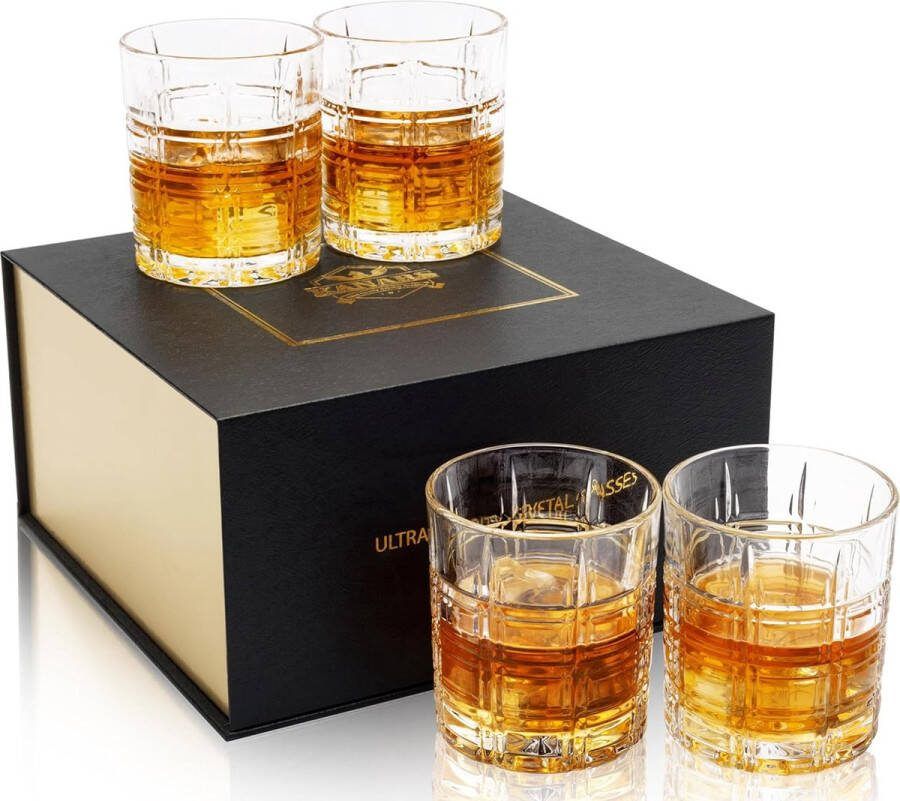 Whisky lux Ouderwetse whiskyglazen met luxe doos 300 ml Rocks Barware voor bourbon Scotch likeur en cocktaildrankjes set van 4