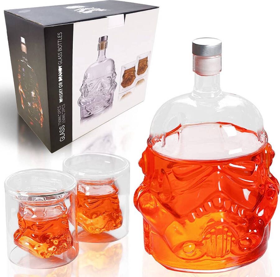 Whiskyfleskaraf met 2 glazen whiskyglazen whiskykaraf voor wijn likeur whisky bourbon cognac 750 ml