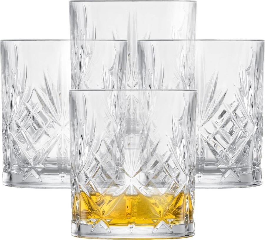 Whiskyglas Show (set van 4) sierlijke tumbler voor whisky met reliëf vaatwasmachinebestendige kristallen glazen (artikelnummer 121877) [Energieklasse A]