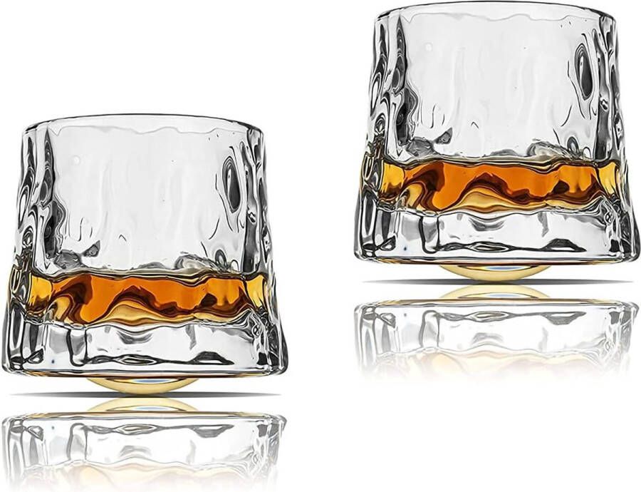 Whiskyglazen draaibare decompressie ouderwetse whiskyglazen set van 2 bar whiskyglazen stijl glaswerk voor bourbon glazen voor whisky rumglazen (hamertextuur 5 oz)