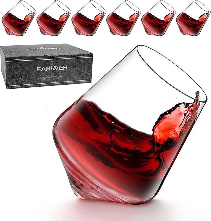 Whiskyglazen roterende rumglazen set van 6 bourbon scotch whisky cognac gin rock tumbler wiebelglazen ouderwets kristal proevend wijnglas zonder steel gepersonaliseerde herencadeaus 300 ml