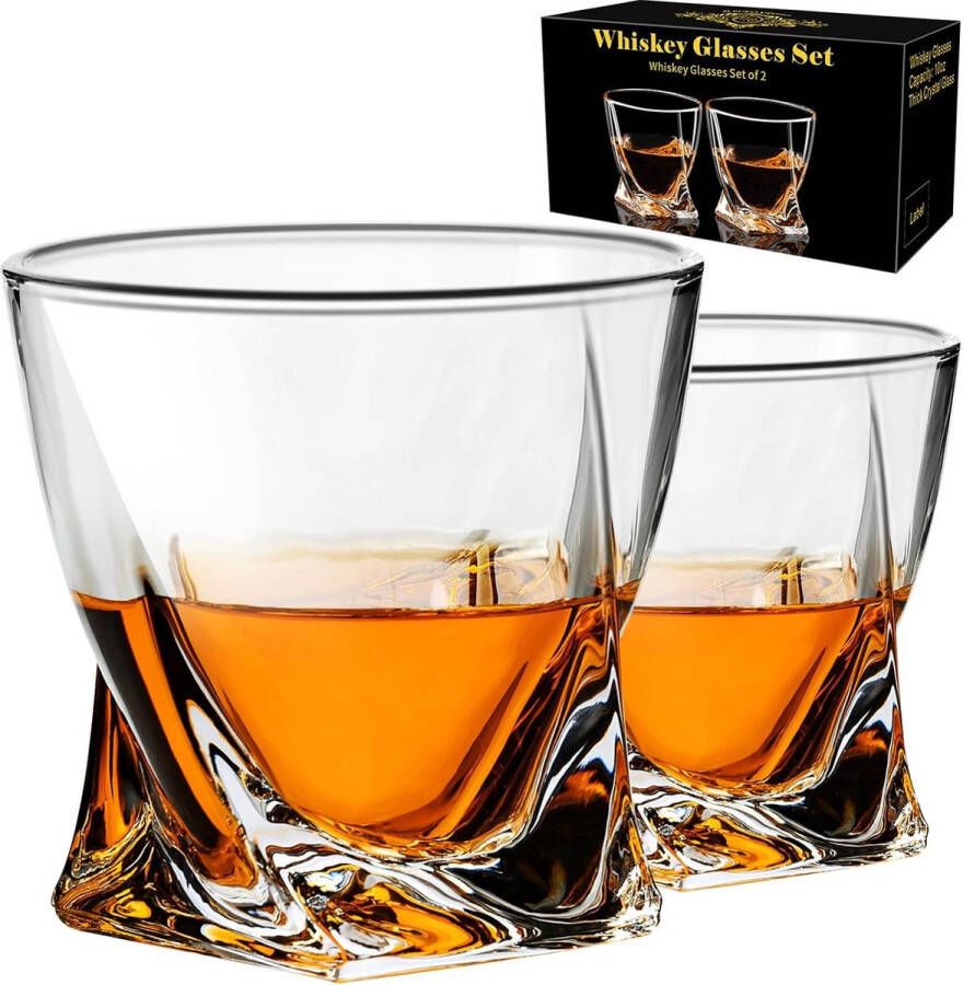 Whiskyglazen set van 2 Old Fashioned cocktailglas 10 oz whiskyglazen bourbon glazen rocks glazen voor Scotch sterke drank vodka bourbon whisky cadeaus voor mannen echtgenoot vriend