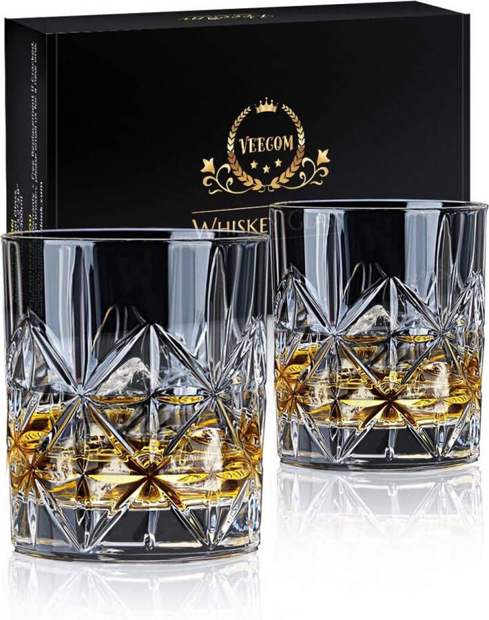 Whiskyglazen Set van 2 Old Fashioned Glazen 315 ml Cadeauset voor Mannen Papa Tumbler Ideaal voor Scotch Cocktails en Rum