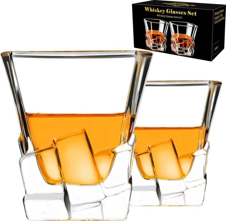 Whiskyglazen set van 2 whiskyglazen set ouderwetse cocktailglas 10oz whiskyglazen rumglazen rotsenglazen voor whisky likeur bourbon cadeaus voor mannen man vriend