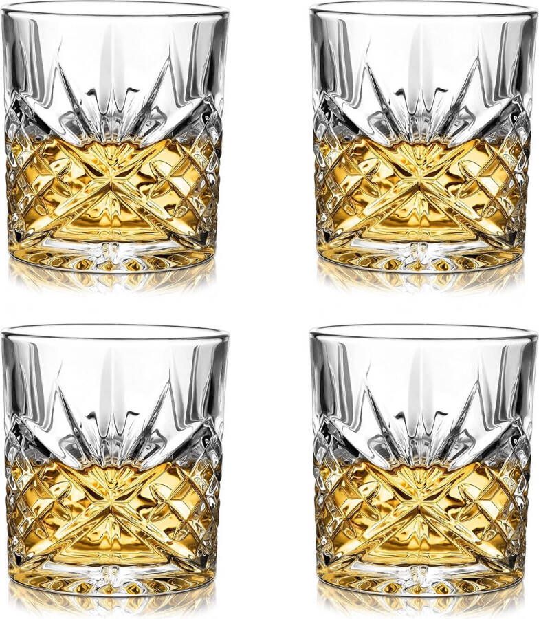 Whiskyglazen set van 4 loodvrije kristalglazen als waterglazen en longdrinkglazen Gin glazen set van 295 ml hoogwaardig en uniek perfect serve