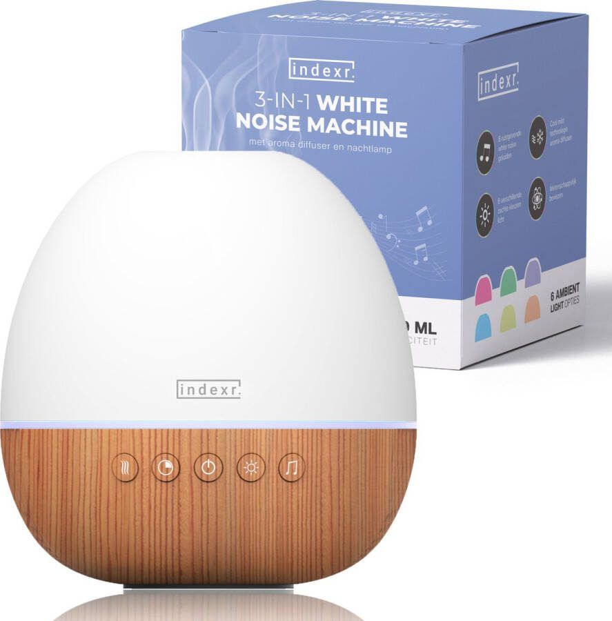Indexr White Noise Machine met Aroma Diffuser met 6 Licht Kleuren en 8 Geluiden Voor Baby en Volwassenen Witte Ruis Slaaphulp