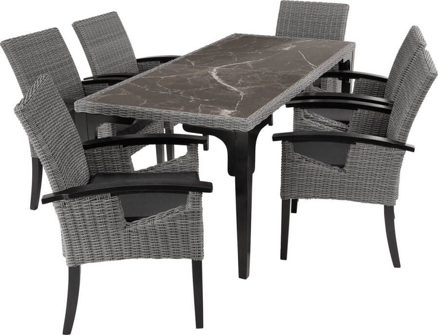 Tectake Wicker tafel Foggia met 6 stoelen tuinstoelen Rosarno tuinset grijs 404859