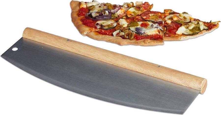 Wiegemes van roestvrij staal met houten handvat 35 cm Pizzasnijder Zilverkleurig pizzasnijder