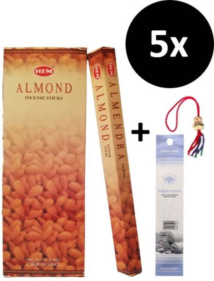 Wierook Wierookstokjes 5 Kokers 100 Stokjes + 5 Mini Stokjes En 1 Gelukspoppetje Geur Amandel Almond