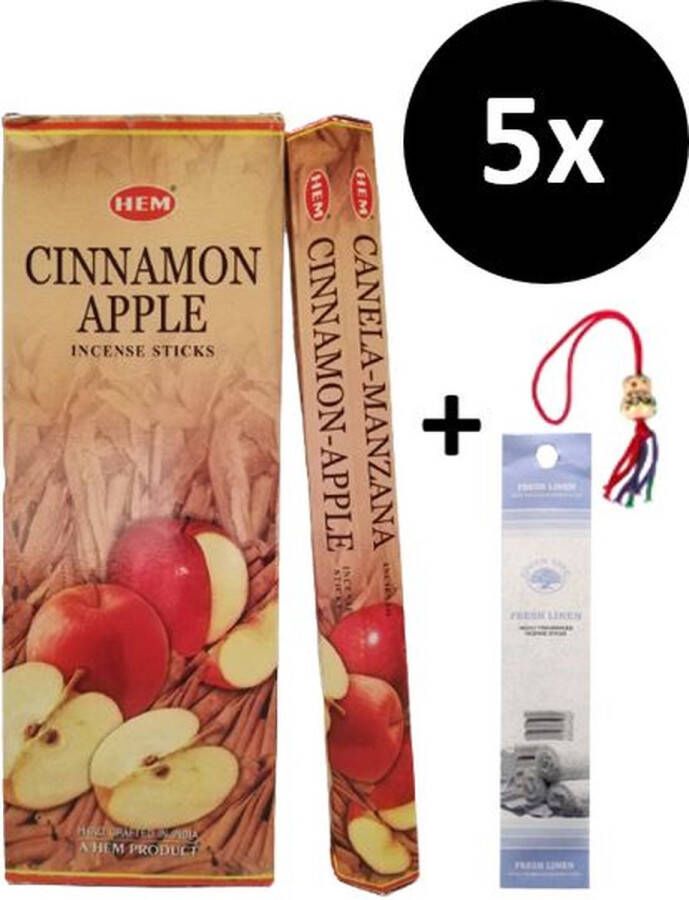 Wierook Wierookstokjes 5 Kokers 100 Stokjes + 5 Mini Stokjes En 1 Gelukspoppetje Geur Appel Kaneel Cinnamon Apple