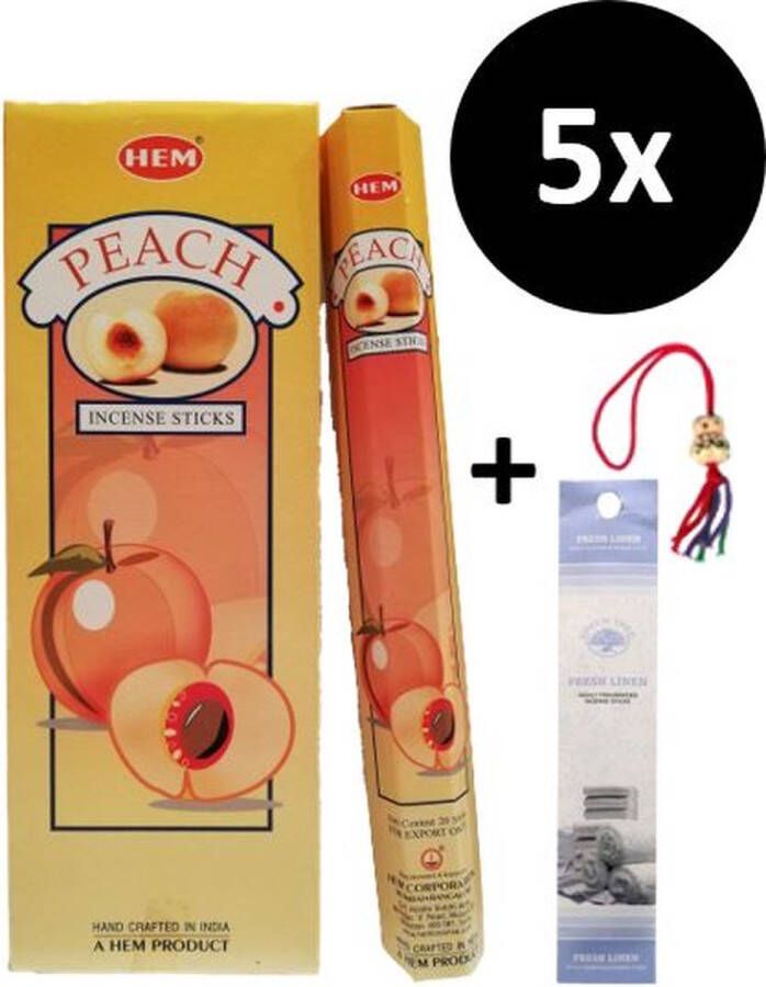 Wierook Wierookstokjes 5 Kokers 100 Stokjes + 5 Mini Stokjes En 1 Gelukspoppetje Geur Perzik Peach