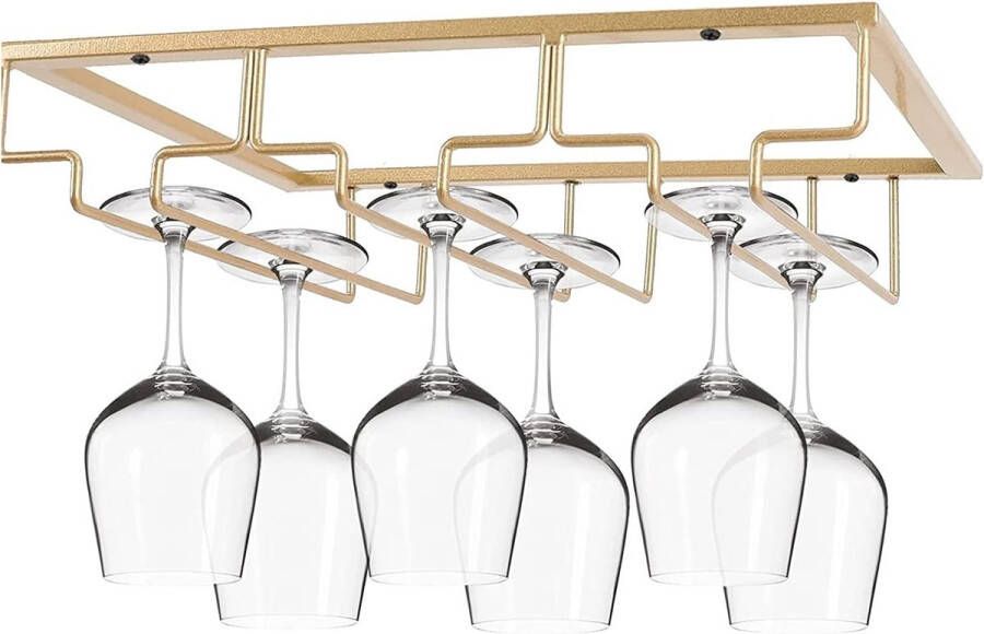 Wijnfleshouder Tafelblad Hanger Metalen Organizer voor Bar Keuken 3 Tier Glaswerk Rek Onder Kast Roestvrijstalen Hanger Opbergrek Zwart (Goud)