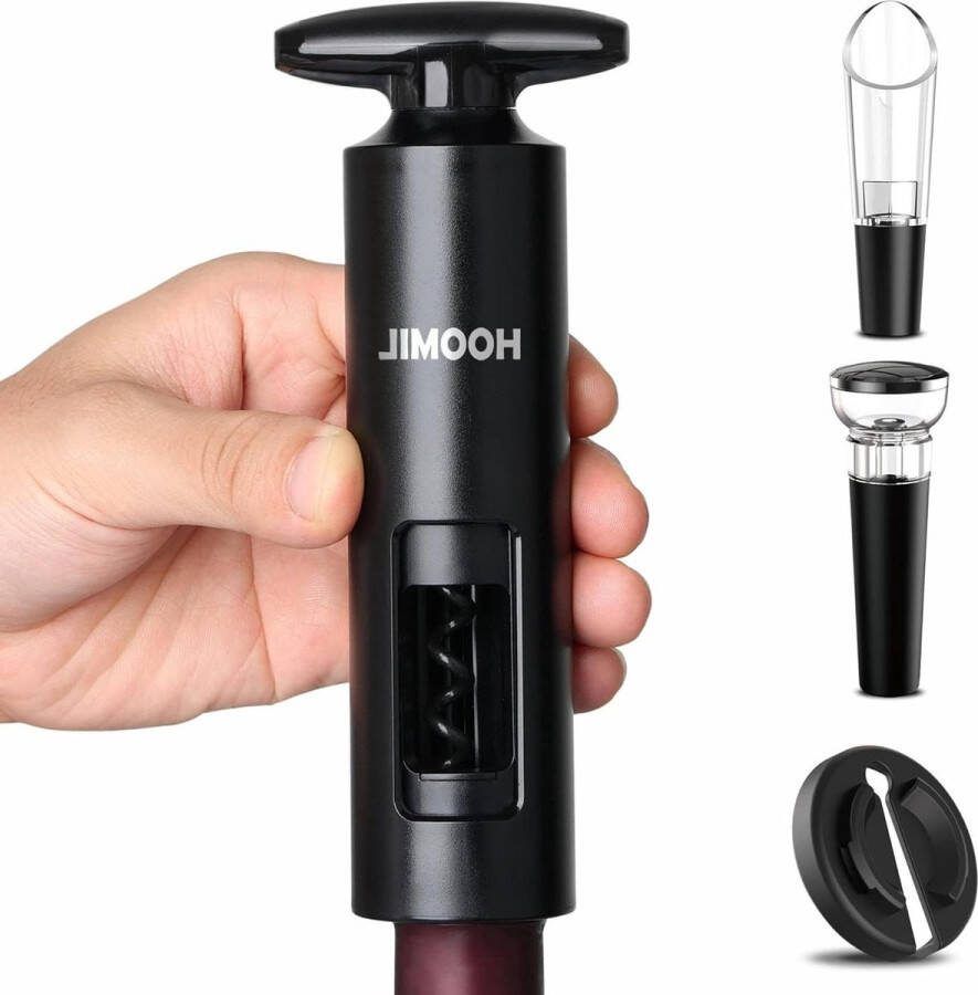 Wijnflesopener Set Professionele 4-in-1 Kurkentrekker Foliesnijder Vacuüm Wijnstopper Wijnschenker Zwart kurkentrekker wijn