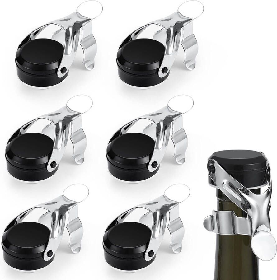 Wijnflessendoppen 6 stuks wijnstoppen voor champagne rode wijn universele sluiting vacuümdicht vers houden flessensluitingen roestvrij staal herbruikbaar diner bar feestjes